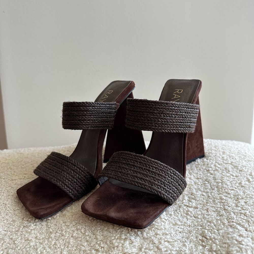 RAYE Revolve Lula Mule Heels Square Heel Chocolate Brown
